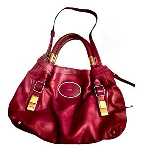 CHLOE Victoria Red 2-Way Leather Bag w/Shoulder Strap